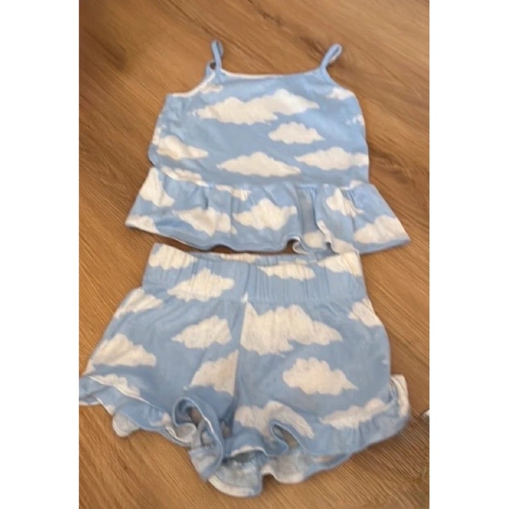 Art Class Girls Blue White Cloud Print Pajama Set Ruffle Tank Shorts Size M 8